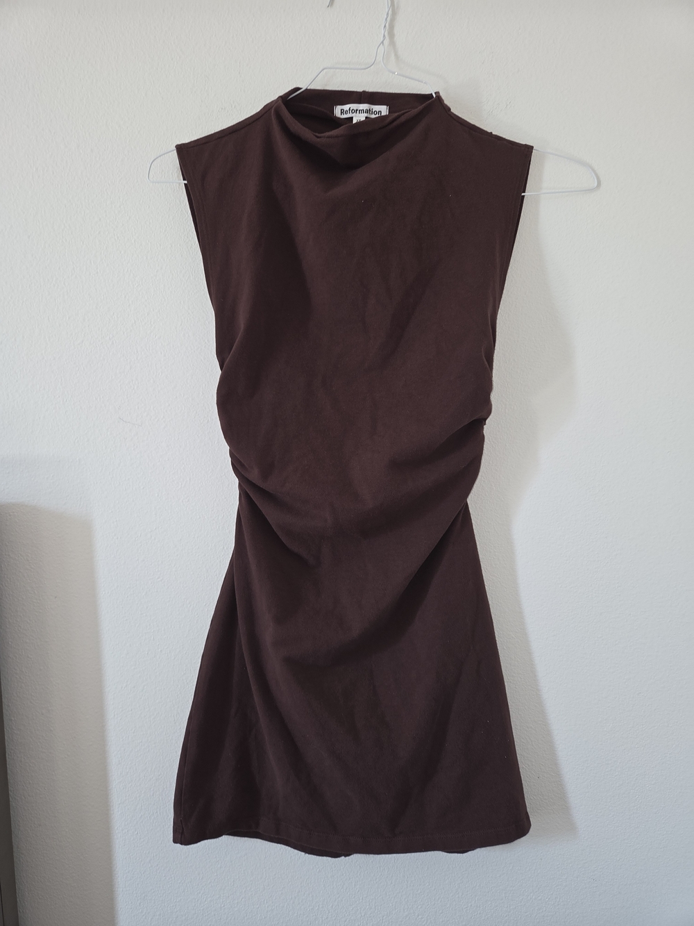 Reformation Chocolate Brown Sleeveless Twist Dress